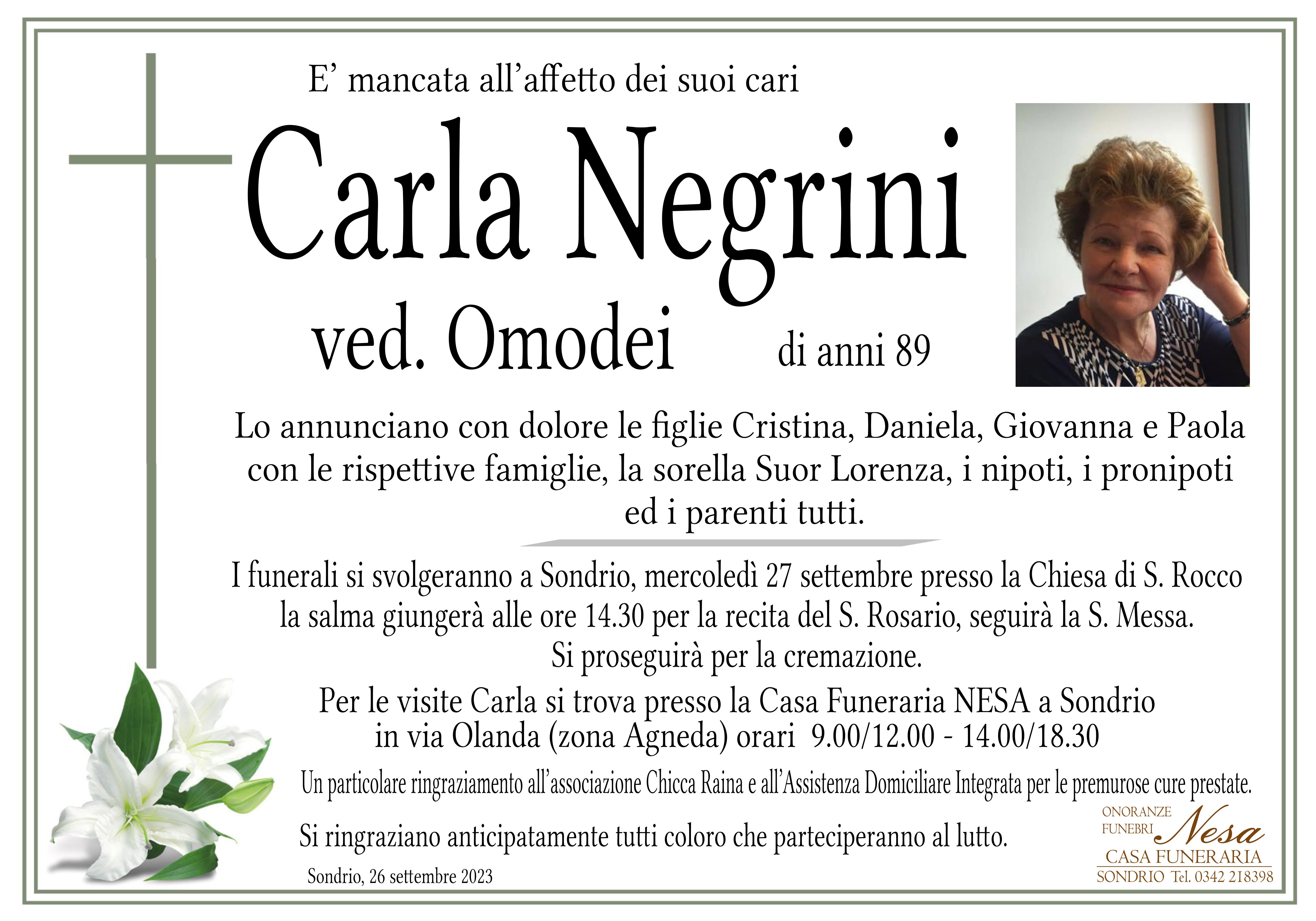 Necrologio Carla Negrini ved. Omodei